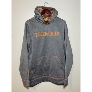 Nomad Mens Hoodie Large Gray Orange Camo Logo Fleece Lined Hunting Pullover